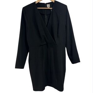 ASOS dress black v neck faux wrap style at chest long sleeve NEW size 14 career